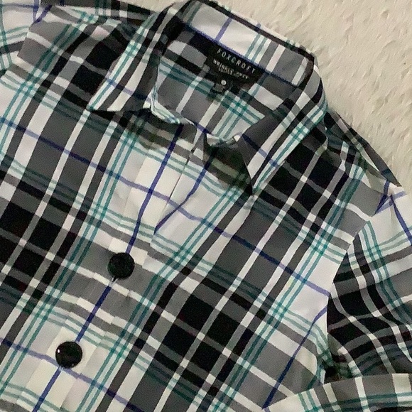 Foxcroft women’s wrinkle free shape fit black blue plaid button down shirt 4p - Picture 4 of 5